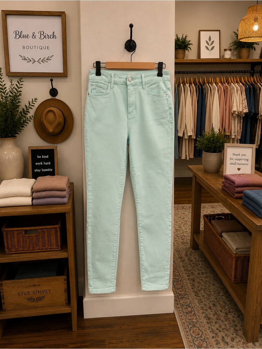WASH LAB Mint Green Mid Rise Skinny Jeans Size 30 NWT